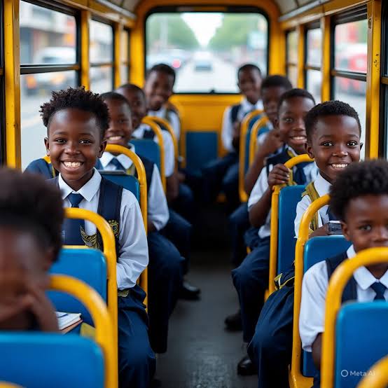 Nigerian pupils boarding a school bus safely