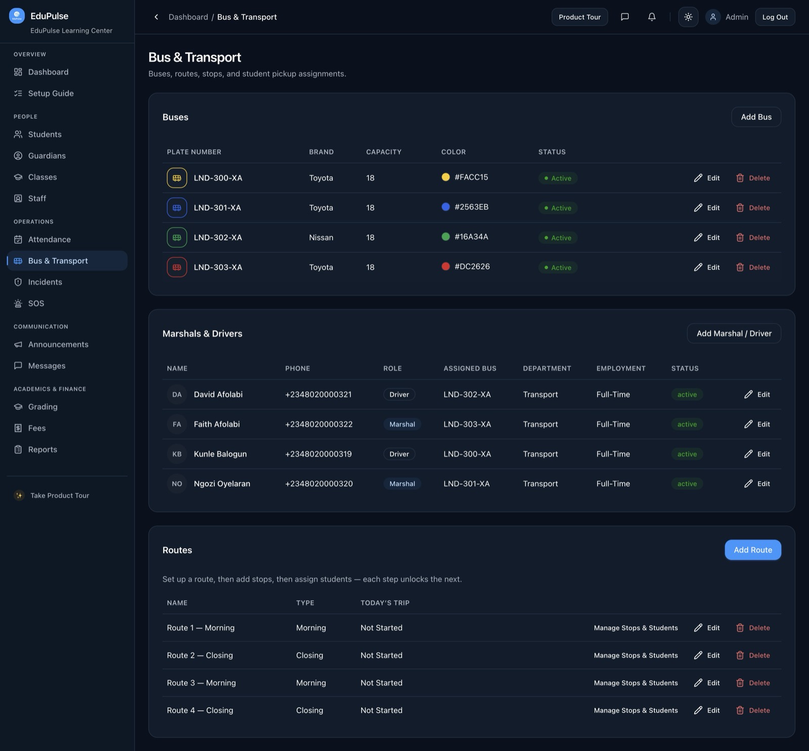Live School Bus Telematics & Transport Dashboard