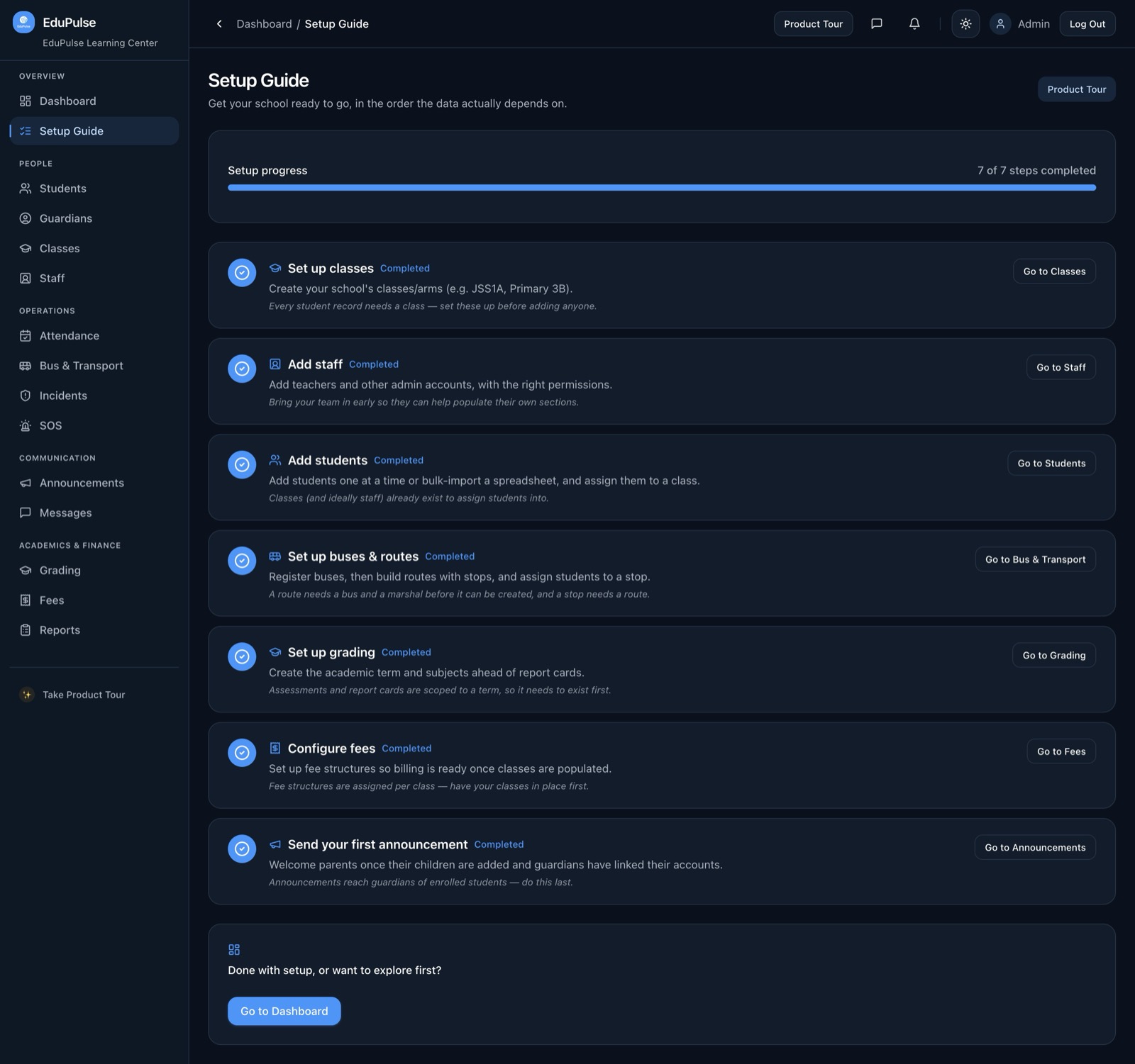 Admin Overview Dashboard & Setup Guide